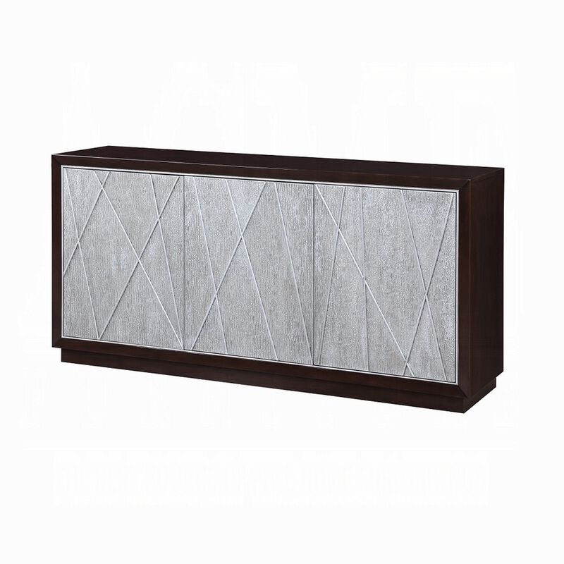 Sideboard Console Cabinet, Silver Metal Touch Open Door, 68 Inch Brown