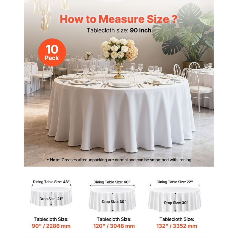 Set of 10 Polyester Tablecloths, Stain Resistant Washable Covers for Banquet Wedding Events-White image number 2