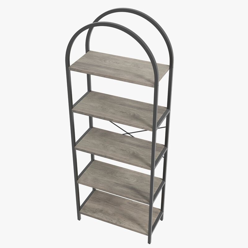 Modern Industrial Arched 5-Tier Open Bookshelf, Curved Metal Frame Freestanding Storage Display Shelf for Living Room, Bedroom & Home Office image number 0