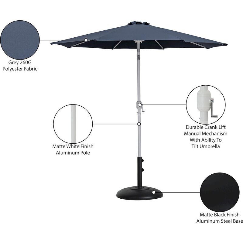 Meridian Furniture Fiji Grey Fabric / Matte Black Aluminum Patio Umbrella with Base Sets