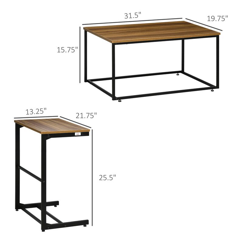 Industrial Style Nesting Tables Set of 2 w/ Metal Frame for Living Room image number 3