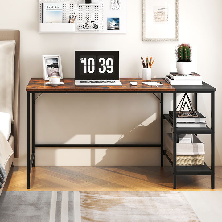 55" Modern Industrial Style Study Writing Desk with 2 Storage Shelves
