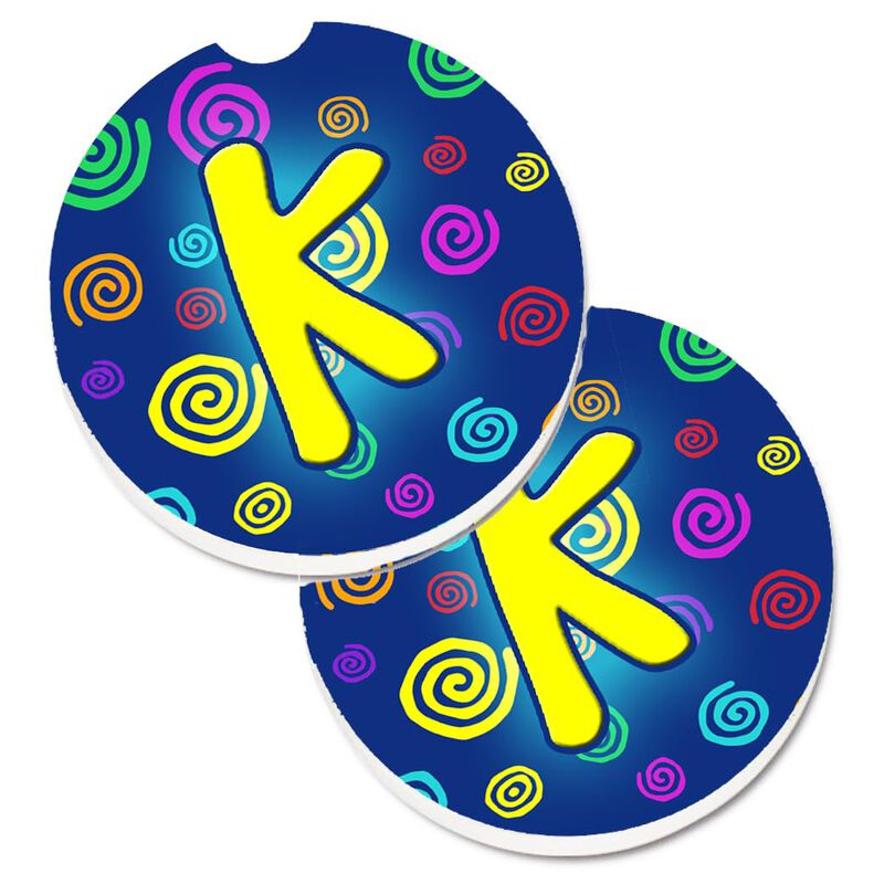 Caroline's Treasures Letter K Initial Monogram - Blue Swirls Set of 2 Cup Holder Car Coasters CJ1011-KCARC, 2.56, Multicolor
