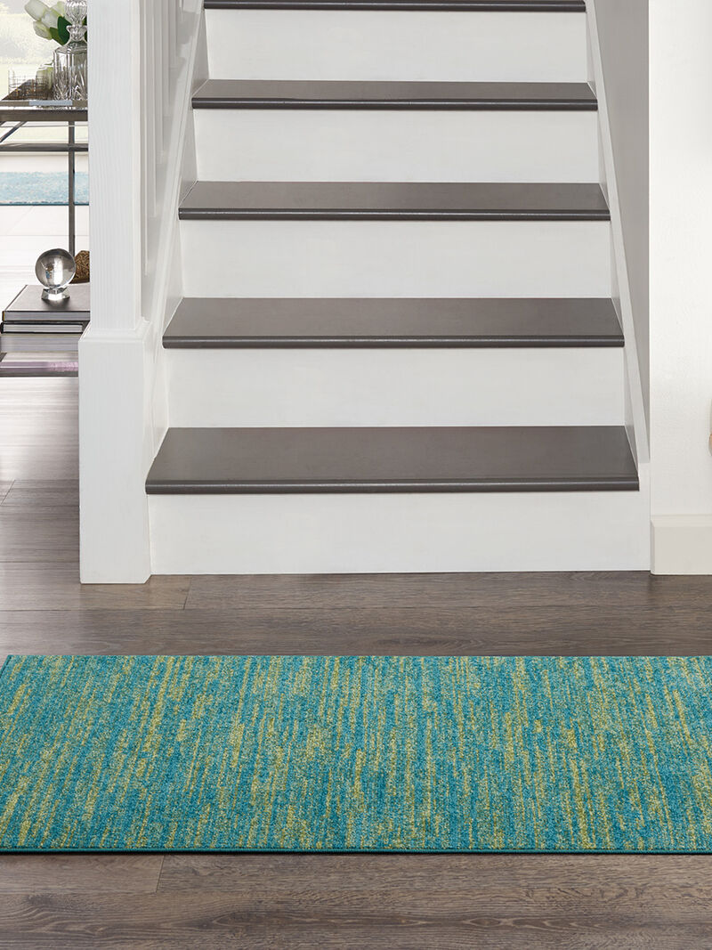Nourison Essentials NRE01 Blue/Green 2'2" x 10' Rug image number 7