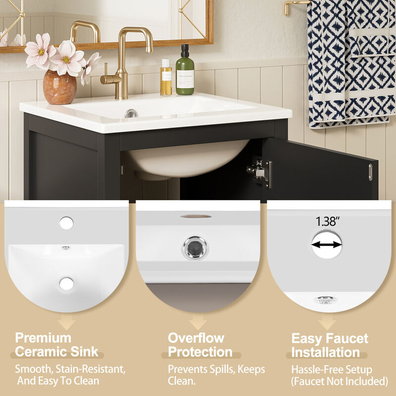 ELEMENT ACE Compact Bathroom Vanity with Integrated Ceramic Sink, Soft-Close Drawer & Door, Divider Drawer, Adjustable Foot Pads for Small Bathrooms image number 8