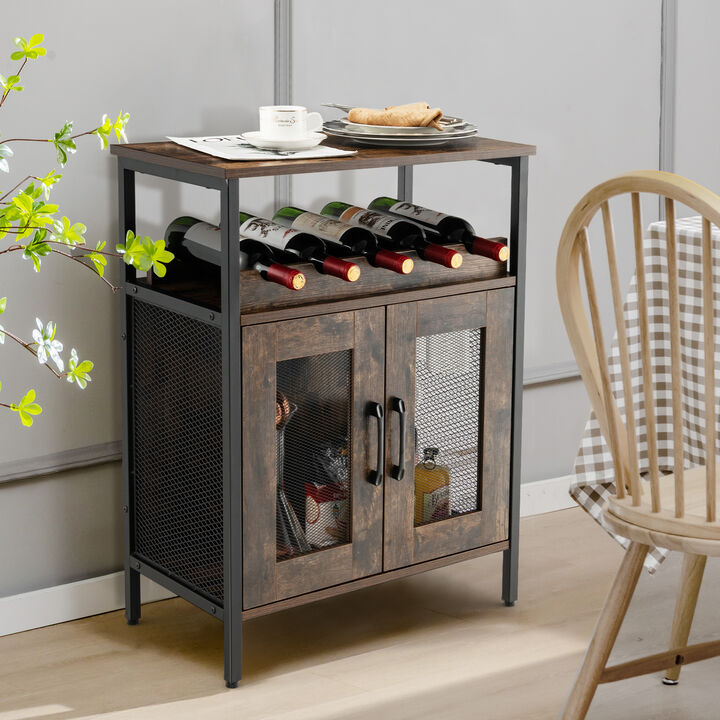 Industrial Sideboard Buffet Cabinet with Removable Wine Rack-Rustic Brown