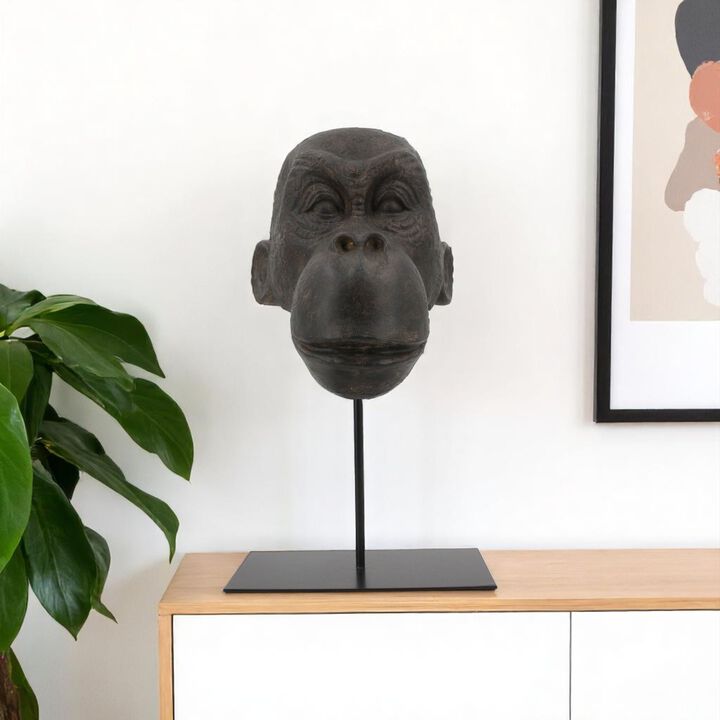 HomeRoots 16" Brown Resin Gorilla Face Tabletop Sculpture