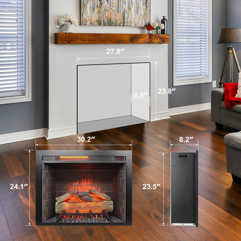 Mondawe 28 Inch Infrared Electric Fireplace Insert, Touch Panel Home Decor Heater, Smokeless Firebox With fixed Trim Kit