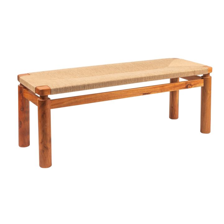 Acacia Wood and Jute Bench, Natural