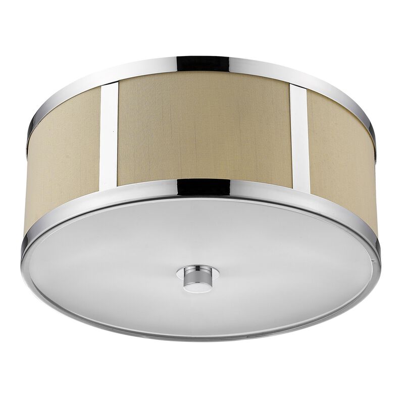 Hivvago Butler 2-Light Polished Chrome Pendant With Coarse Cream Linen Shade And Opal Acrylic Diffuser