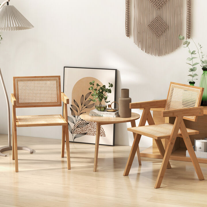 Set of 2 Rattan Accent Chairs with Natural Bamboo Frame-Natural