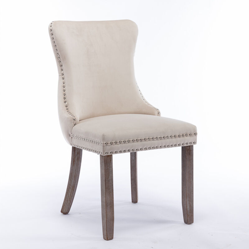Streamdale 2 Beige Wingback Dining Chairs with Nailhead Trim & Wood Legs image number 2