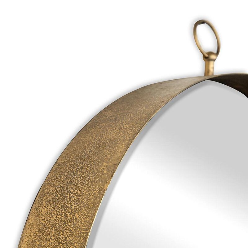 HomeRoots 28" Gold Round Iron Framed Accent Mirror image number 3