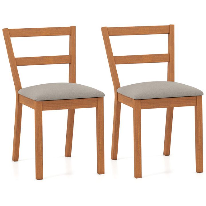 Set of 2 Farmhouse Wooden Dining Chairs with Upholstered Seats-Oak