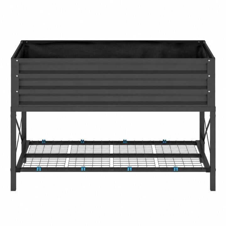 WOW PIONEER Galvanized Metal Raised Garden Bed Planter with Legs, Storage Shelf and Bed Liner for Patio, Balcony, Yard Gardening