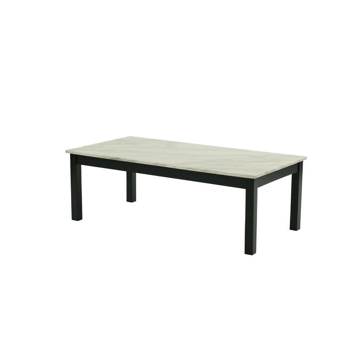 3 Piece Coffee Table and End Table with Faux Marble Top, Black and White