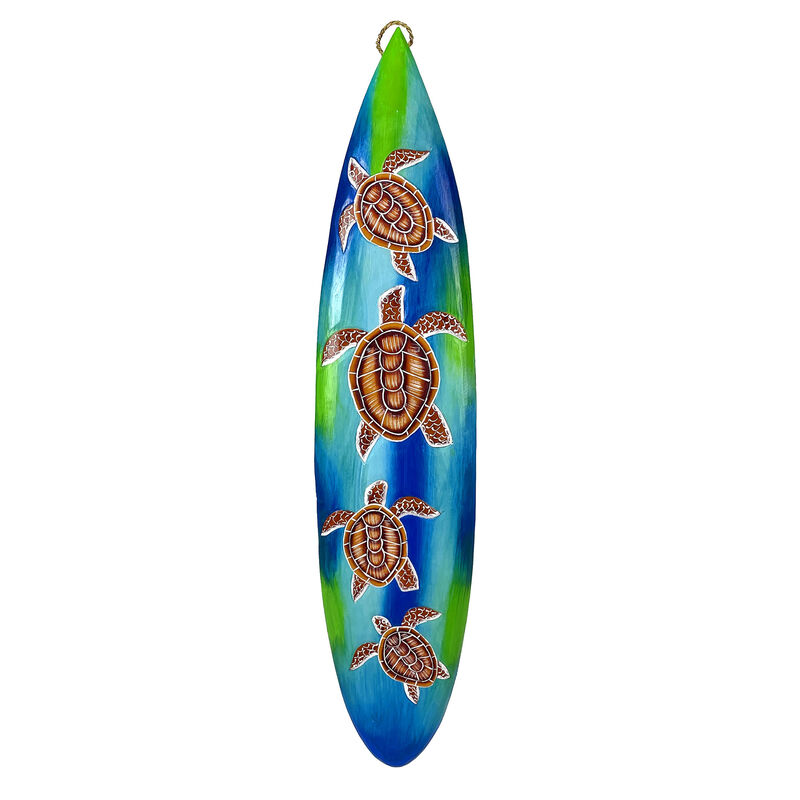 Wooden Sea Turtle Surfboard Wall Decor 38.5" Tropical Ocean Beach Art image number 0