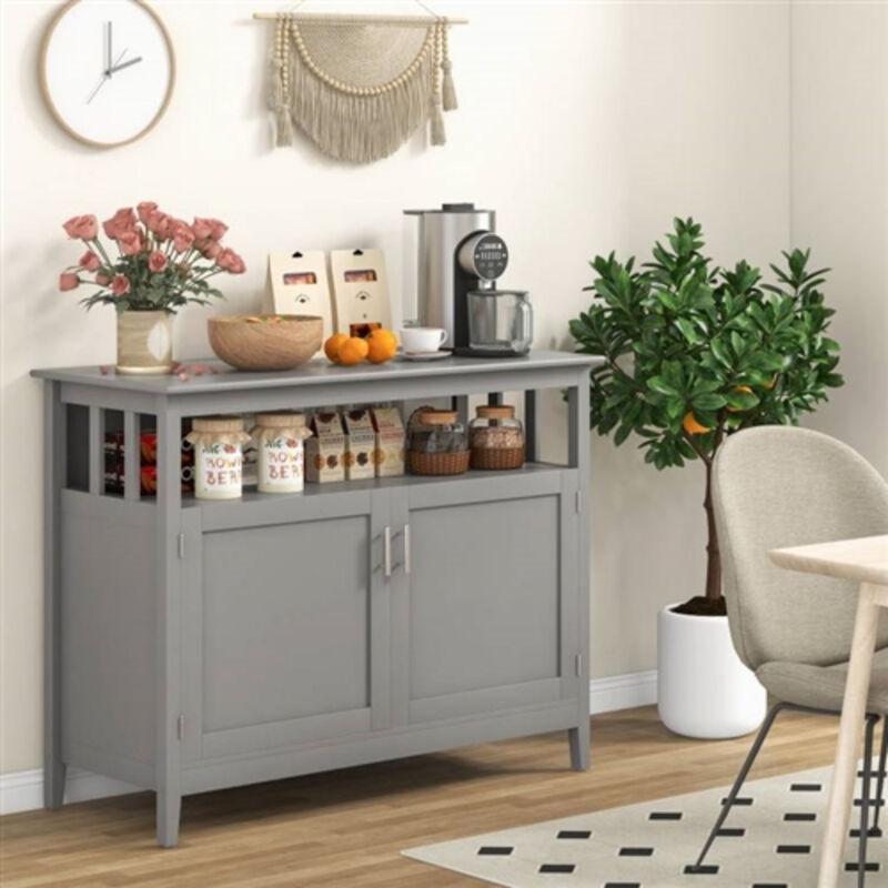 Wooden 2-Door Buffet Sideboard with Open Storage Shelf Stylish Dining Room Storage Solution