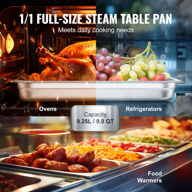 VEVOR 6 Pack Full Size Hotel Pans Steam Table Pan Stainless Steel 2.5" Deep