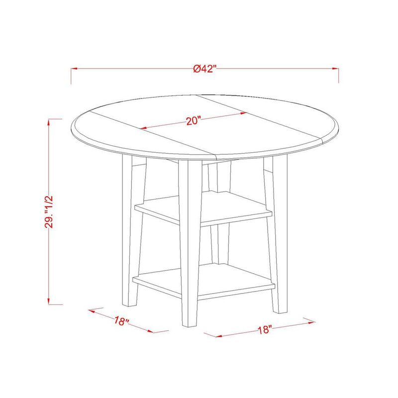 East West Furniture 3 Piece Dining Table Set Contains a Round Dining Table with Dropleaf & Shelves