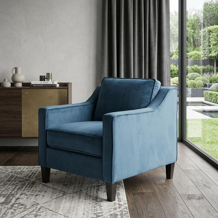 HomeRoots 31" Blue And Black Velvet And Wood Club Chair