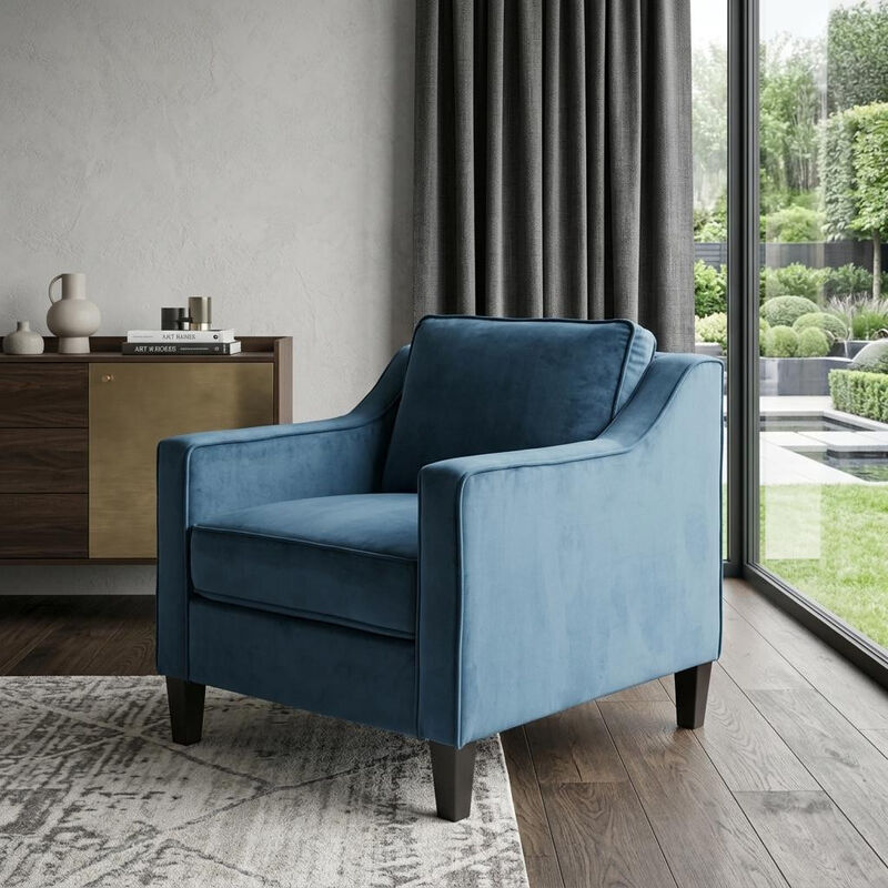 HomeRoots 31" Blue And Black Velvet And Wood Club Chair image number 1