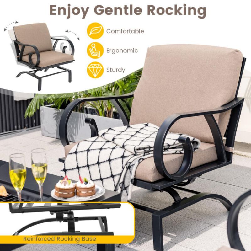 Hivvago 5 Pieces Patio Rocking Chairs and 4-in-1 Fire Pit Table with Fire Poker