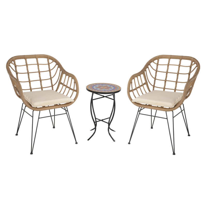 3 Pieces Outdoor Conversation Set, Patio Bistro Sets with 2 PE Wicker Chairs and Coffee Table for Backyard