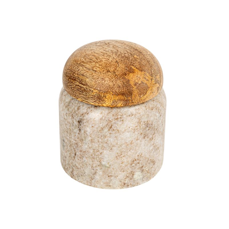 Unique Marble and Mango Wood Pinch Pot Canister with Lid image number 0