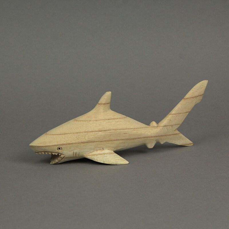 8" Hand Carved Great White Shark Wooden Sculpture &ndash; Nautical Ocean Decor image number 4