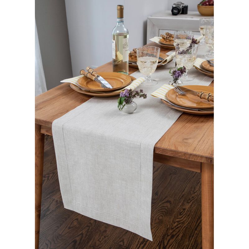 Solino Home 100% Pure Linen Table Runner - Medium Weight Hemstitch