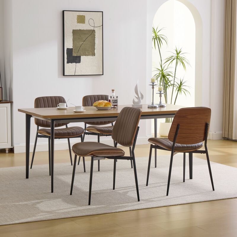 Whisen Set of 2 Mid Century Modern Dining Chairs, Faux Leather Upholstered Seat with Bentwood Back Metal Legs for Kitchen Dining Room image number 2