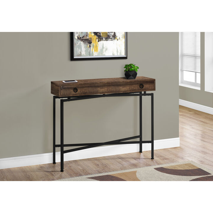 Monarch Specialties I 3453 Accent Table, Console, Entryway, Narrow, Sofa, Storage Drawer, Living Room, Bedroom, Metal, Laminate, Brown, Black, Contemporary, Modern