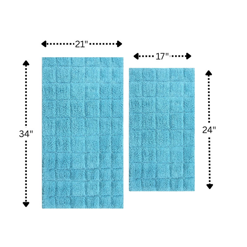 Knightsbridge Summer Tile 220 GSF Non Skid Back Bath Rug Set - 2- Piece - 17x24 and 21x34", Aqua