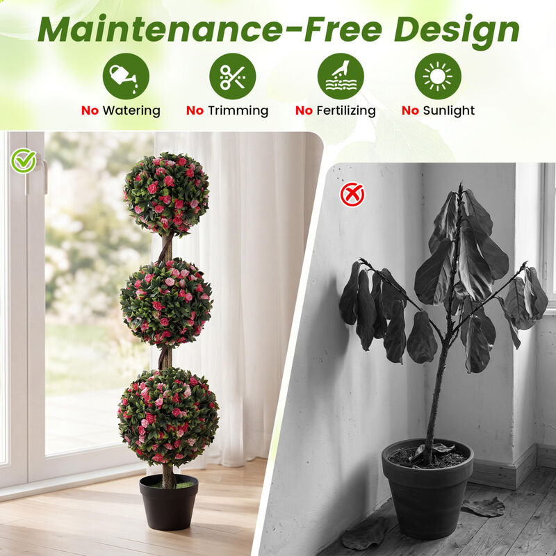 Set of 2 Decorative Triple Ball Rose Topiary Trees 43.5 Inch Indoor Outdoor image number 4