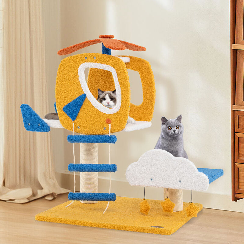 Indoor Small Aviation-themed Cat Tree Cat Tower with Helicopter Top Perch