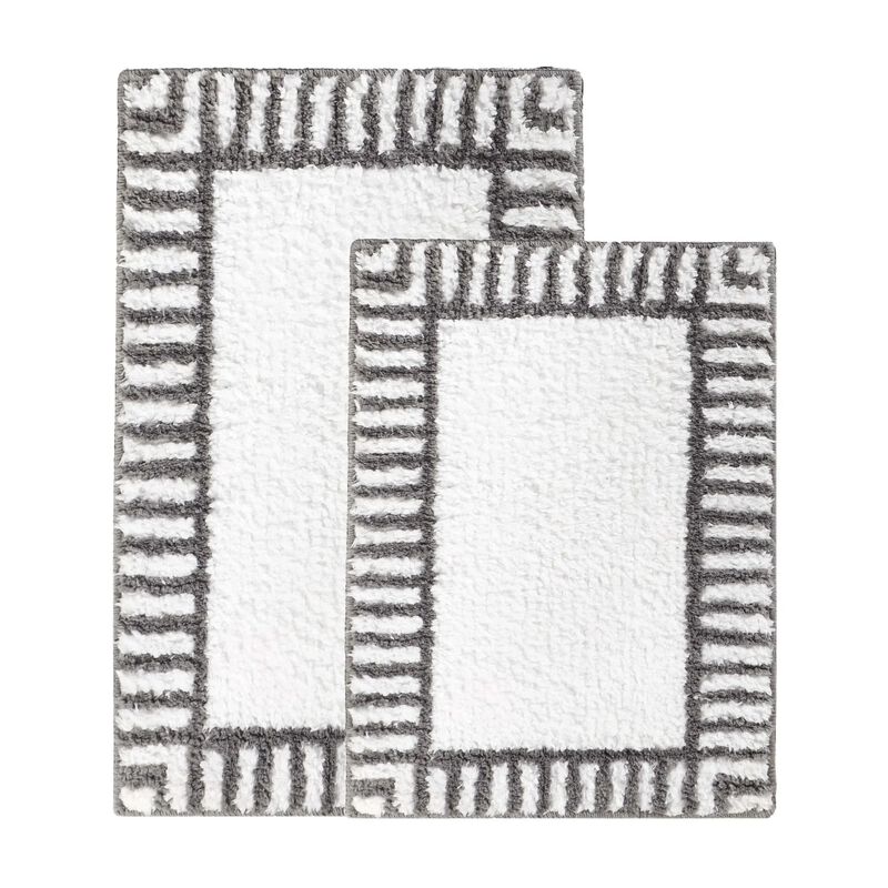 Soft Tufted Shag Bathroom Rug Set of 2 with Stripe Pattern image number 0
