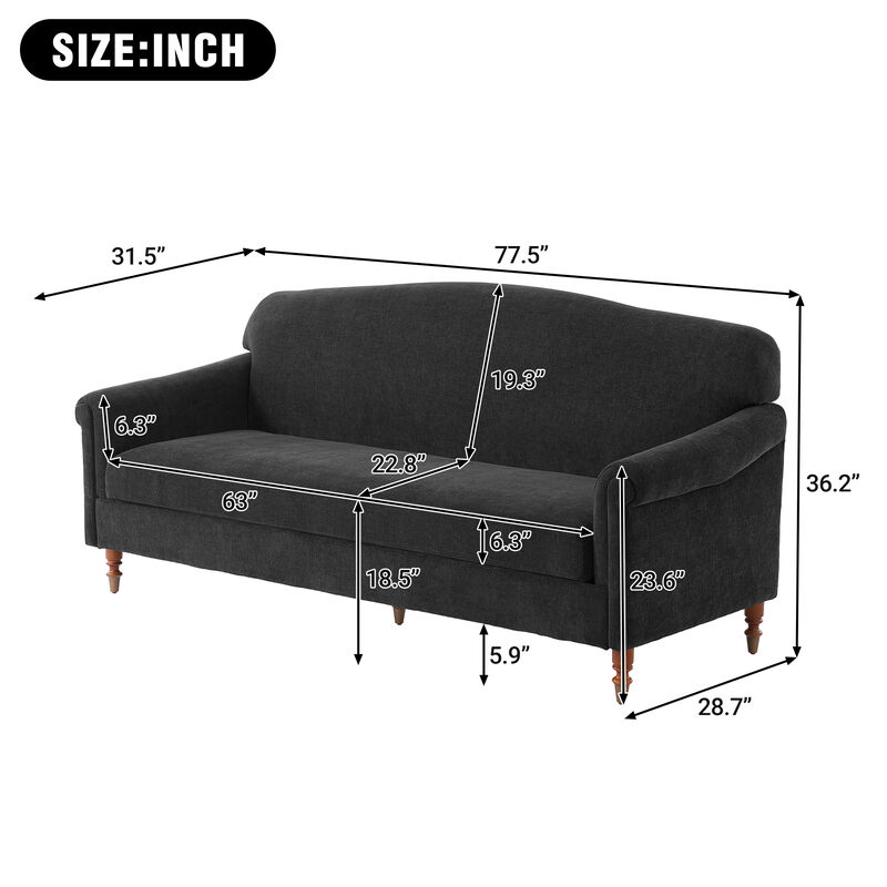Merax Elegant Rolled Arm 2-Seater Chenille Loveseat with Turned Rubberwood Legs image number 3