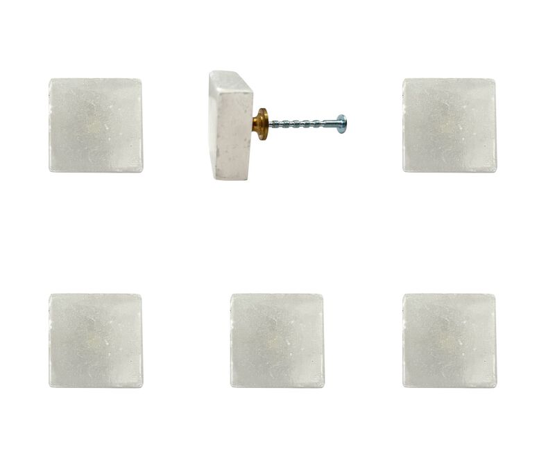 HomeRoots Set of Six White Square Knob Stone Drawer Pull Knobs image number 4