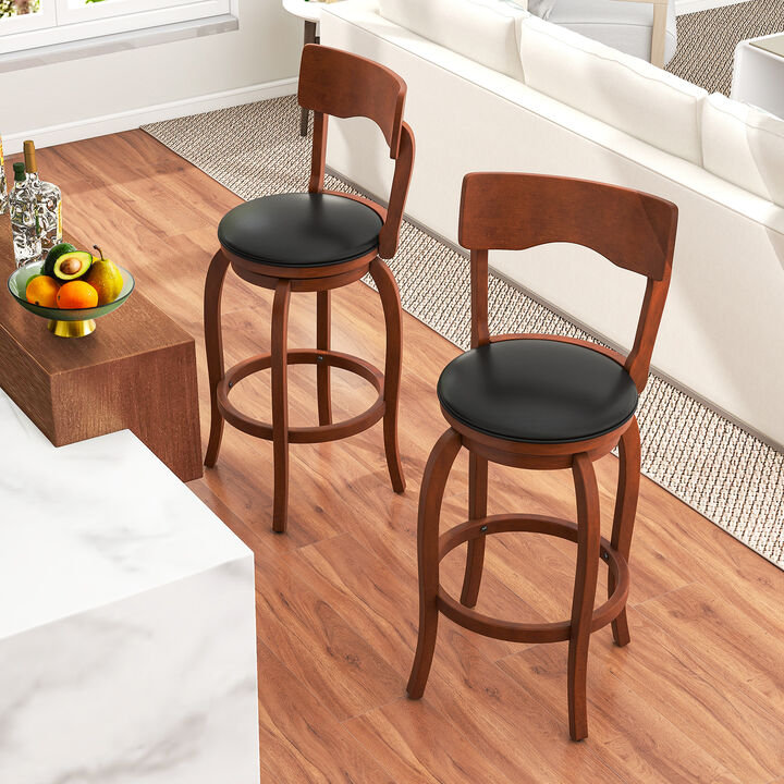 Swivel Bar Stools Set of 2 with Rubber Wood Frame and Upholstered Seat