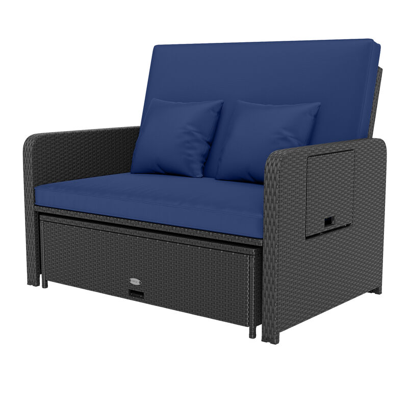 Outdoor PE Wicker Daybed with Adjustable 4 Level Backrest and Storage Ottoman image number 0