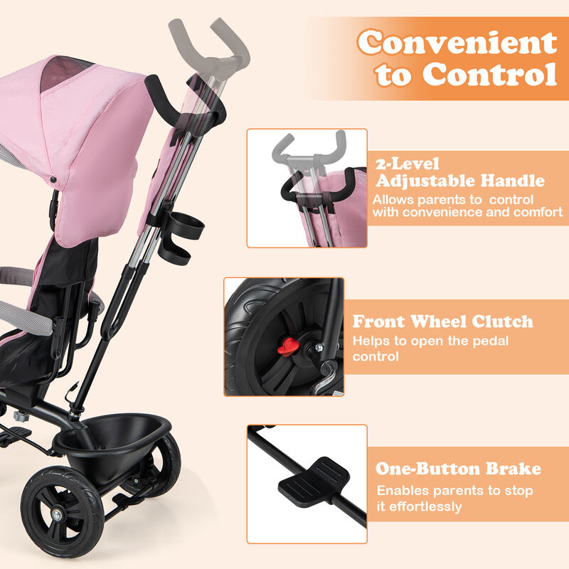 Kids Tricycle with Adjustable Push Handle and Removable Canopy for Toddlers image number 3