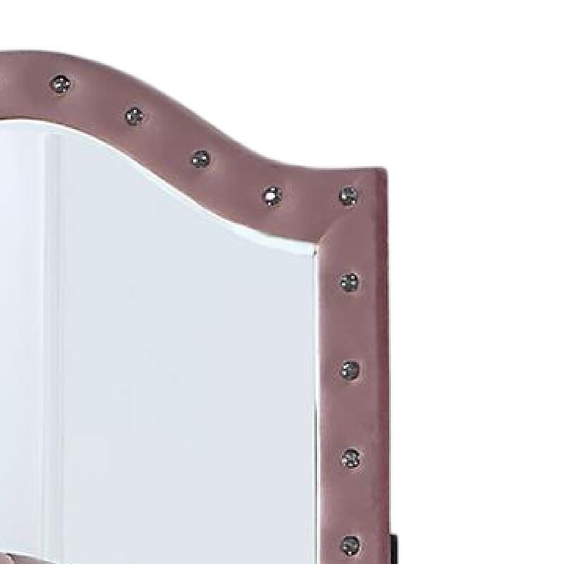 Zoha Dresser Mirror, Crystal Tuft Pink Flannelette Upholstery 41 Inch