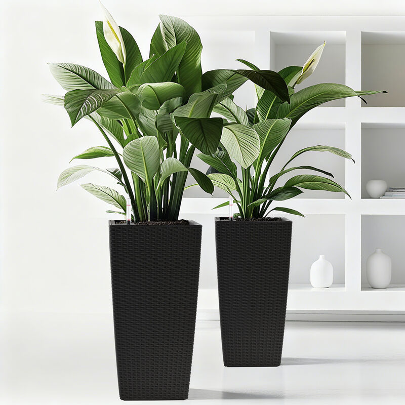 WOW PIONEER 2 Pack High Square Faux Rattan Planters with Automatic Watering System image number 1