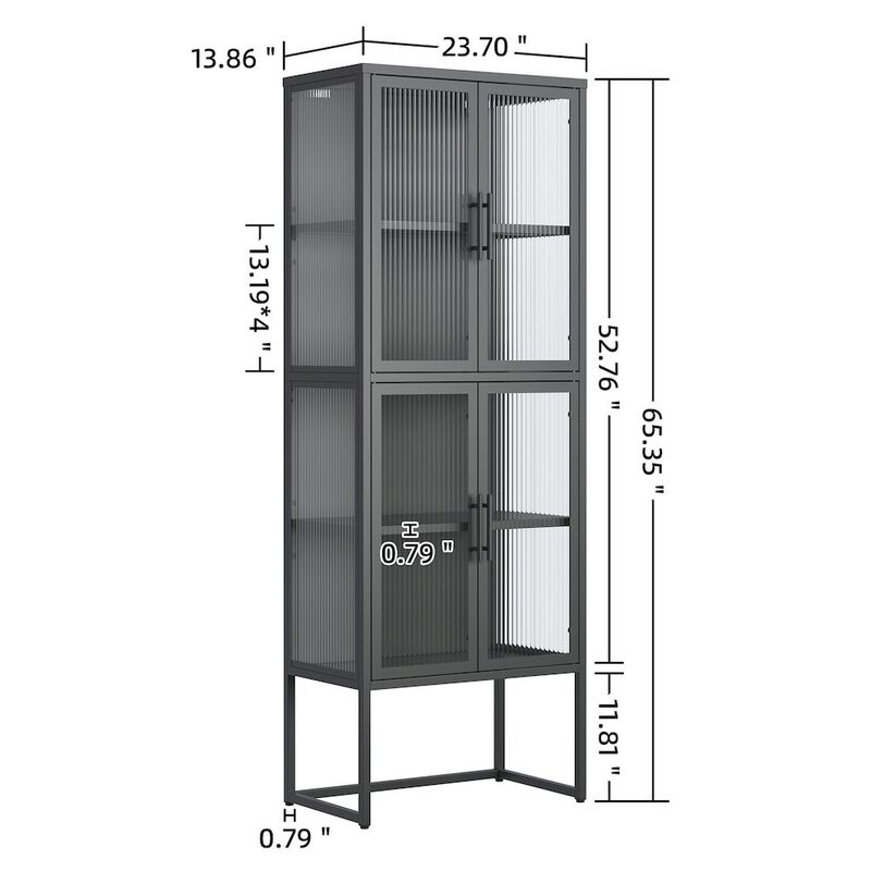 Glamour Home Benvolio 65.35-inch Black Four Door Storage Cabinet with Fluted Clear Doors