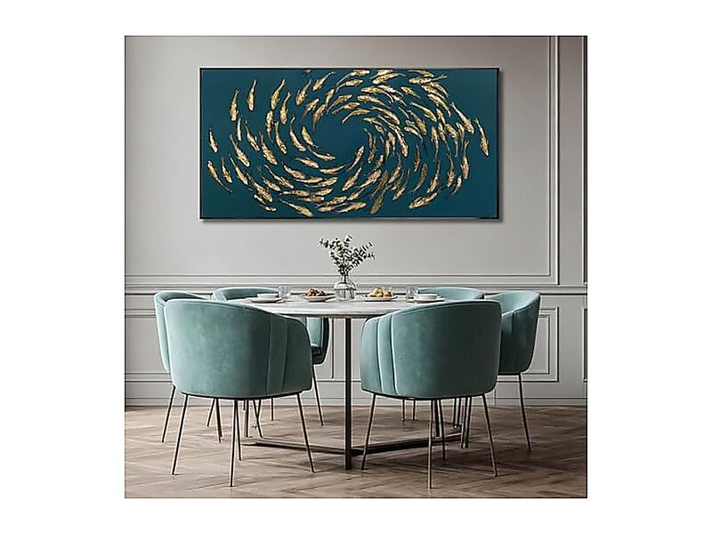 Fish Gold Wall Decor Ocean Sea Framed Large Canvas Art Living Room Circle Office image number 2