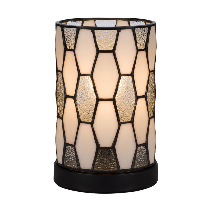 Eli 9 Inch Accent Lamp, Hand Painted Cylinder Tiffany Style Shade, Bronze-Benzara