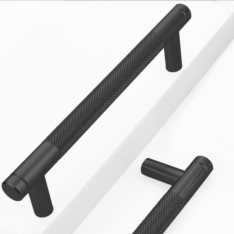 Westablize 10 Pack 5 Inch 128 mm Bar Cabinet Pulls Black Knurled Handles for Matte Black Drawer Pulls Cupboard Aluminum Handles