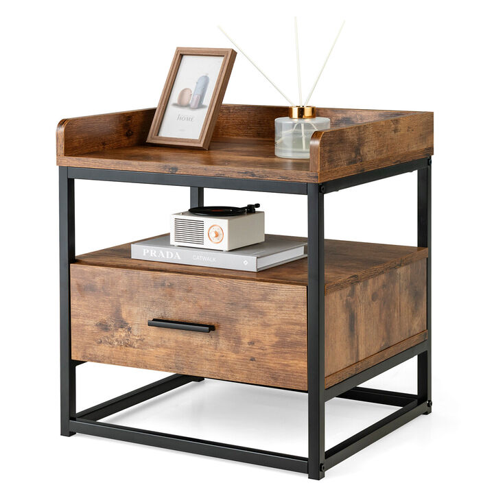 3-tier Nightstand with Drawer and Raised Top Baffles