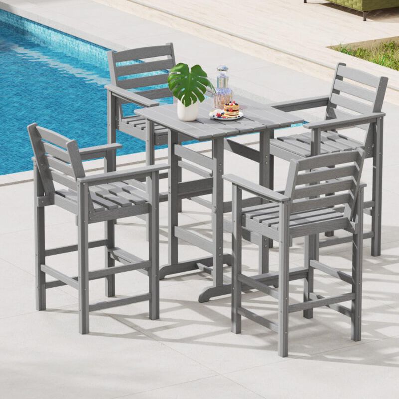 Hivvago Square Bar Table Dining Table with Slatted Tabletop for Poolside